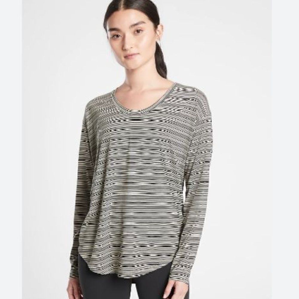 ATHLETA Cloudlight Stratus Striped Top Black and White Size XS